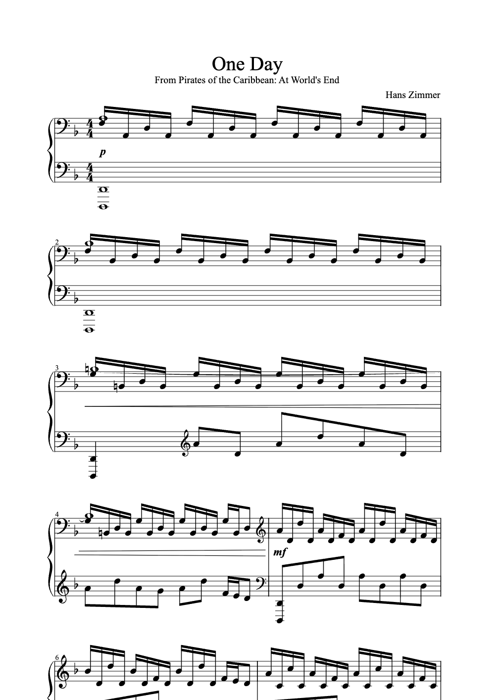 Sheet music preview for One Day