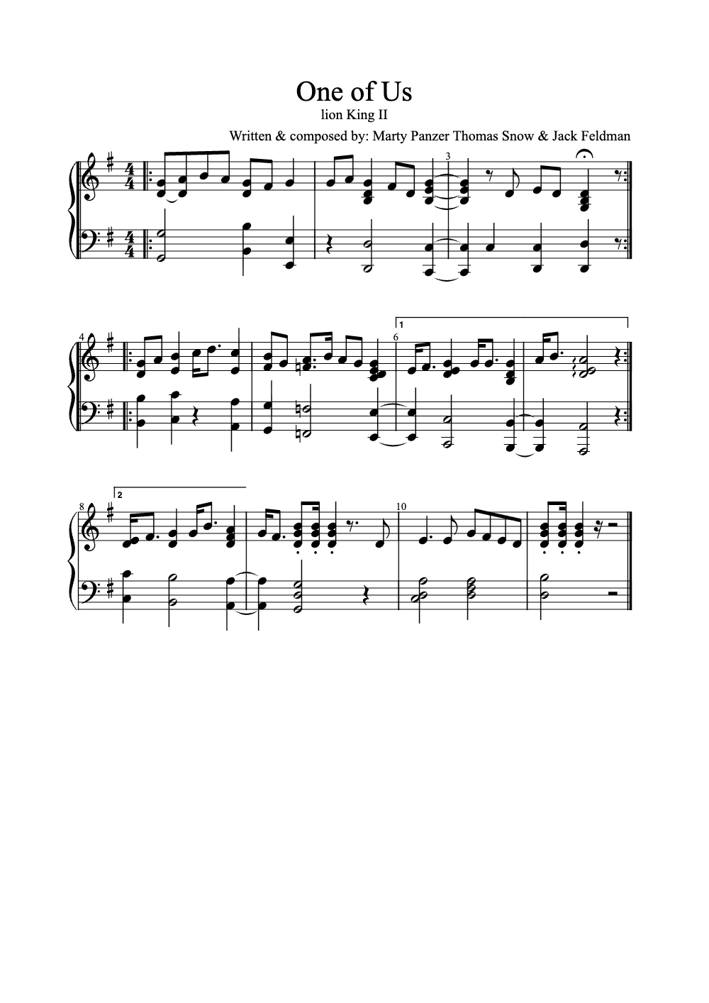 Sheet music preview for One of Us
