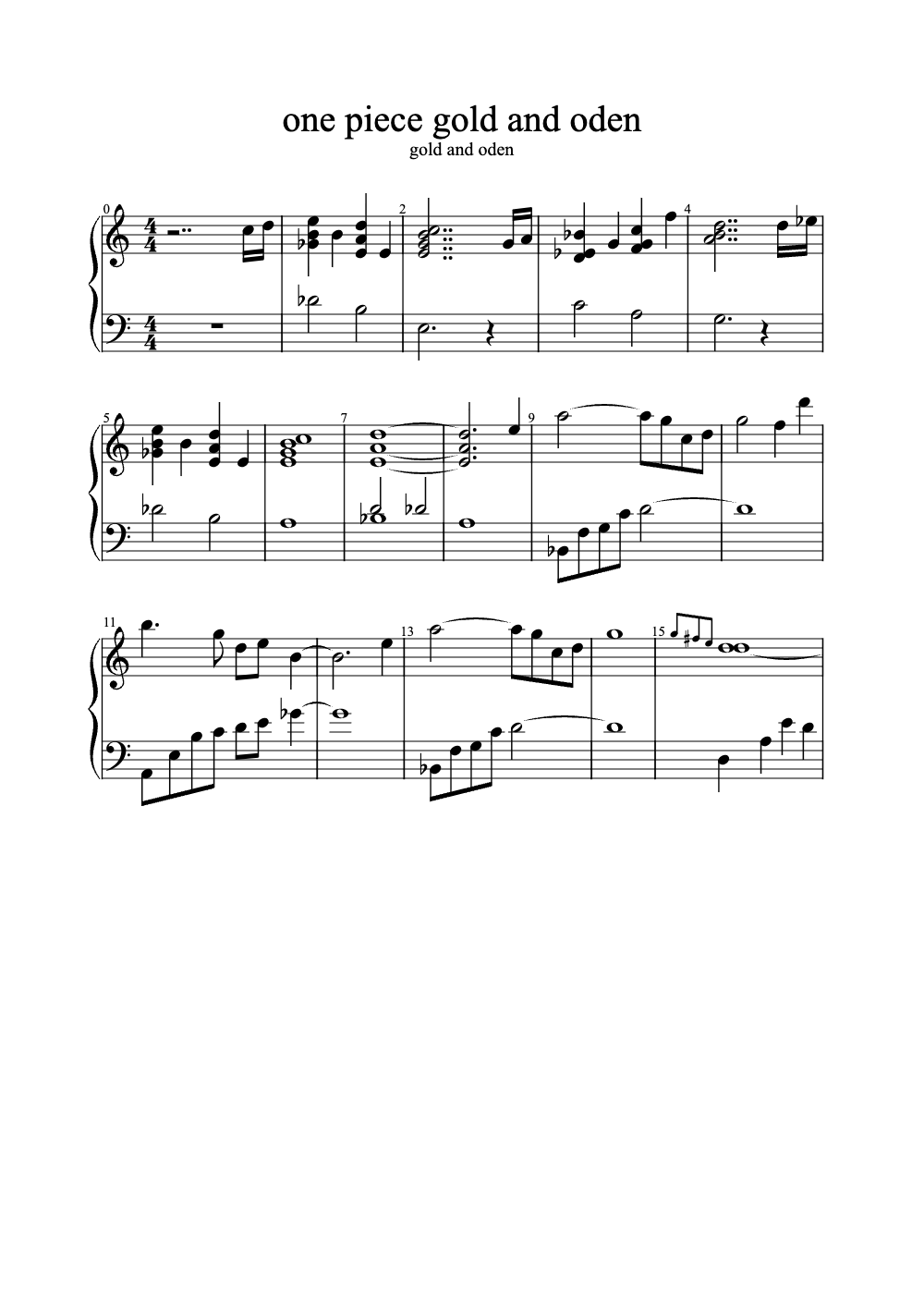 Sheet music preview for One Piece Gold and Oden
