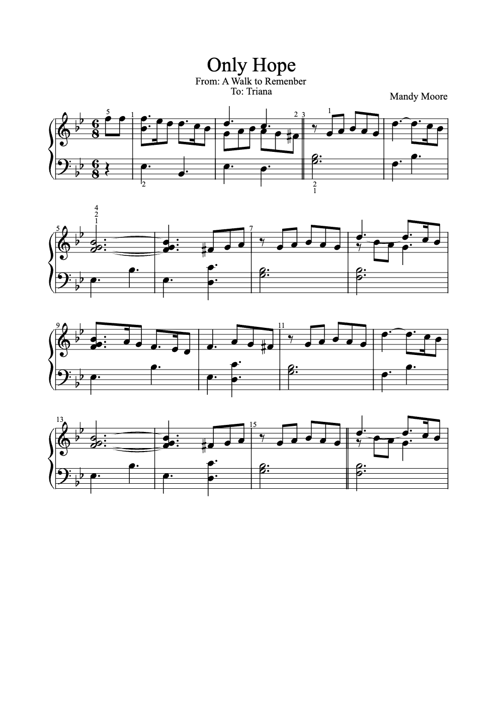 Sheet music preview for Only Hope
