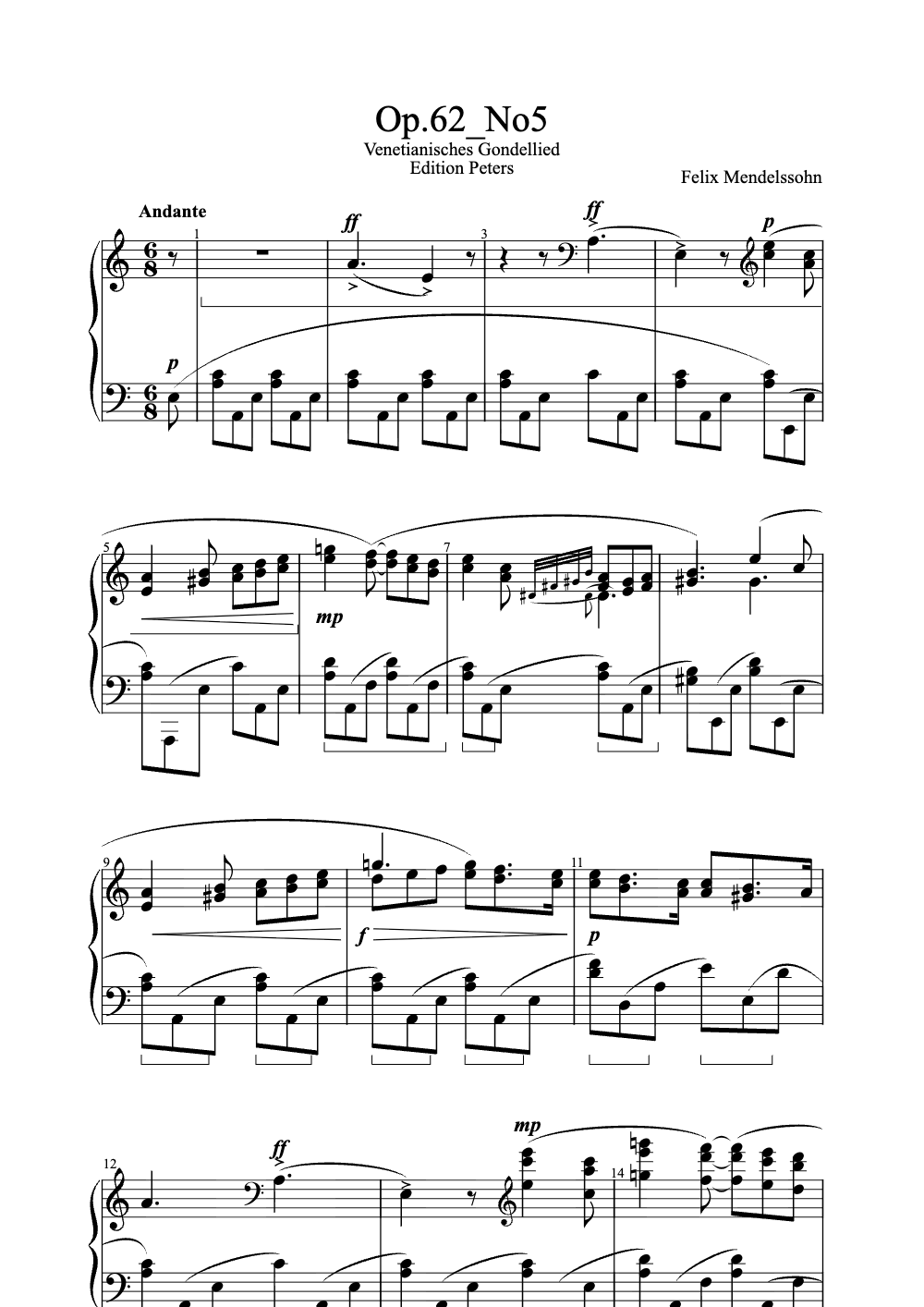 Sheet music preview for Op. 62 No. 5