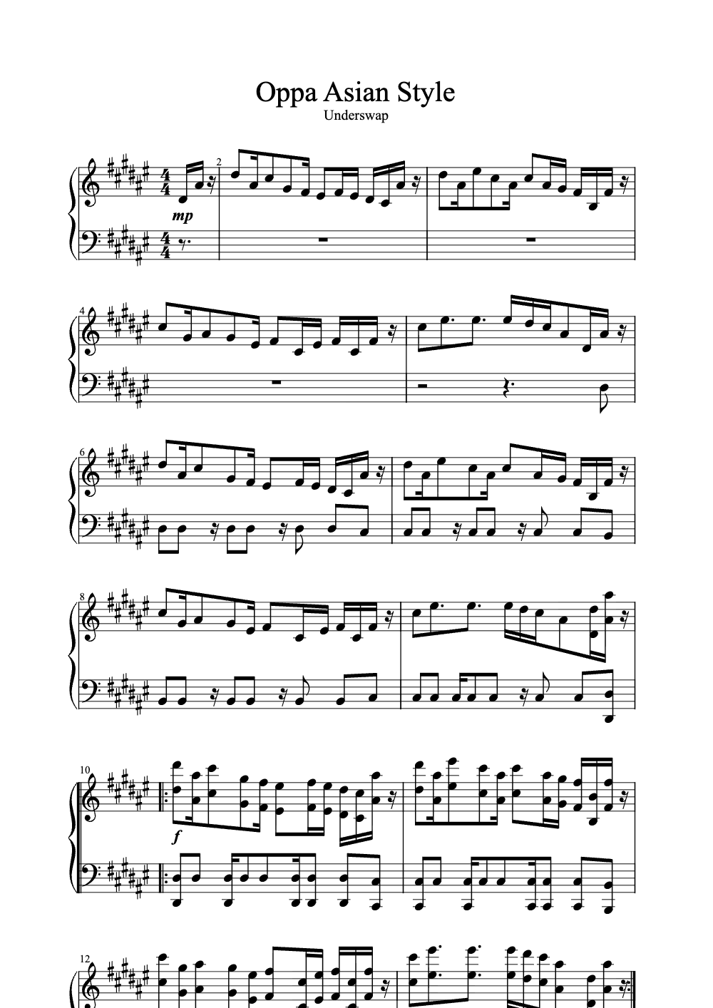 Sheet music preview for Oppa Asian Style