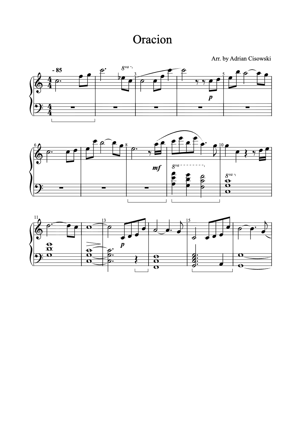 Sheet music preview for Oración