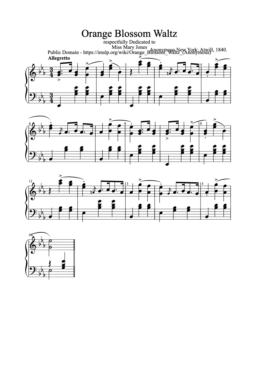 Sheet music preview for Orange Blossom Waltz