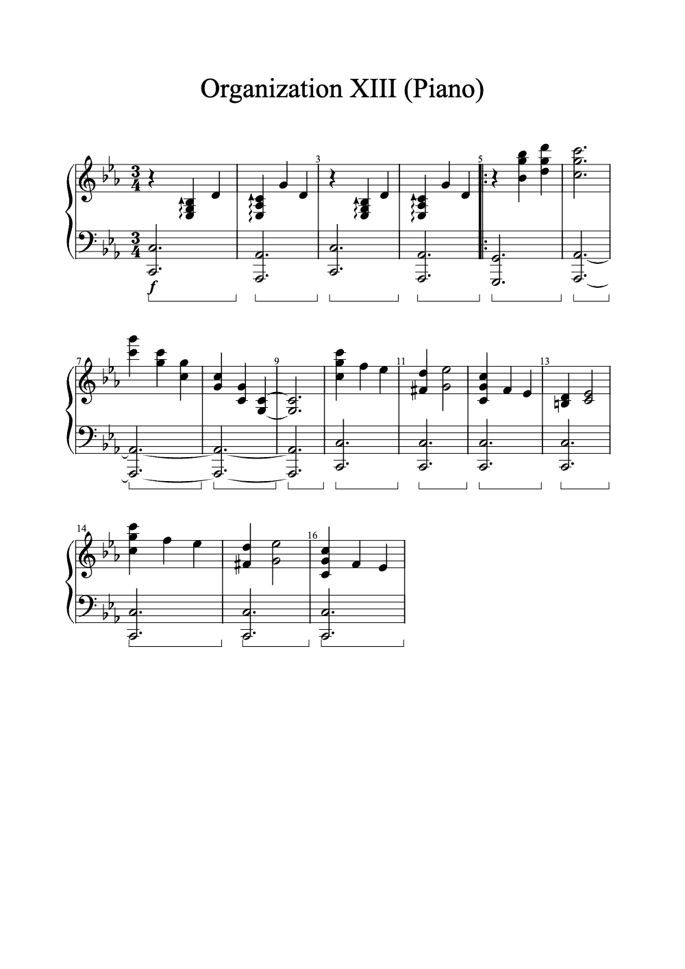 Sheet music preview for Organization XIII