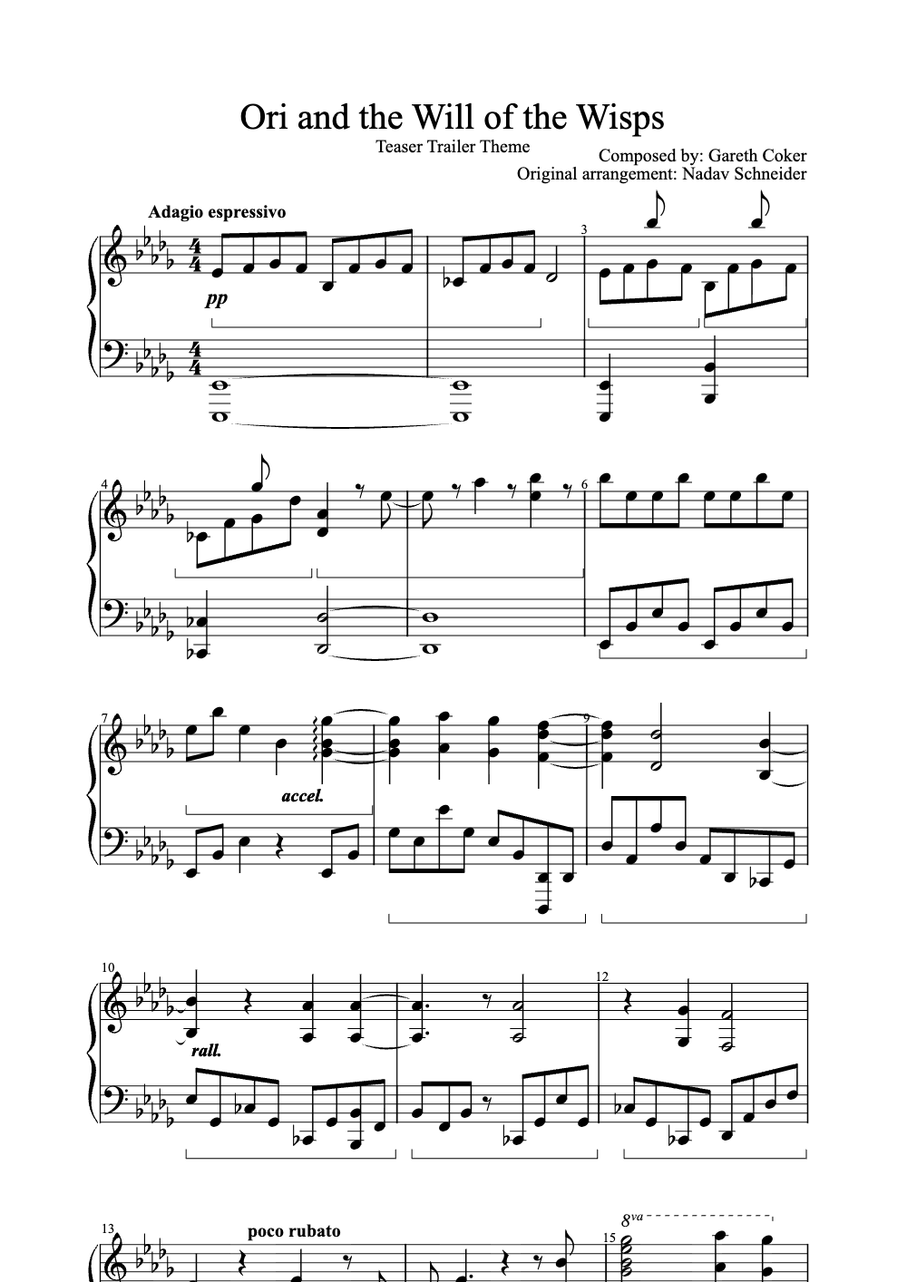 Sheet music preview for Ori and the Will of the Wisps