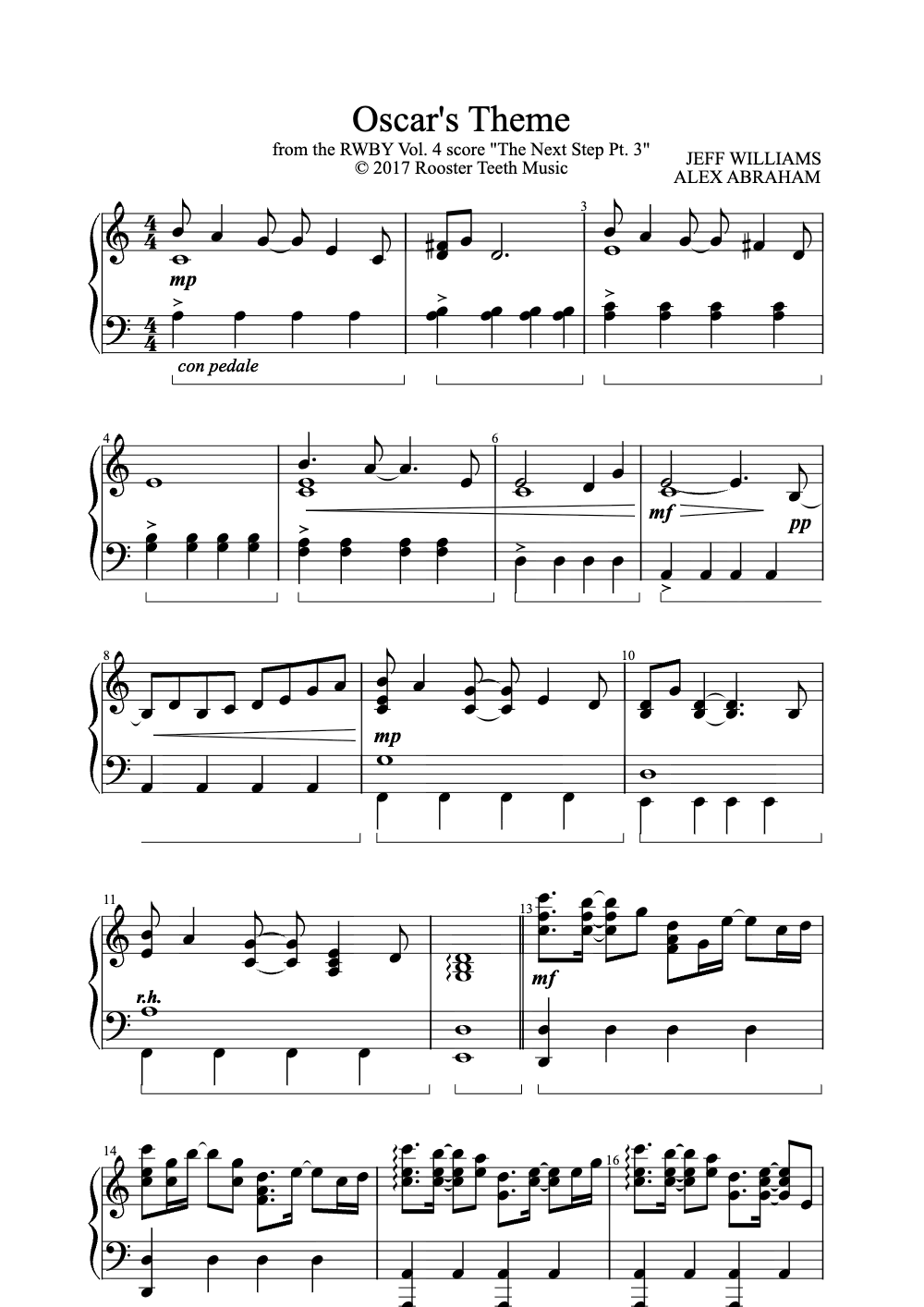 Sheet music preview for Oscar's Theme