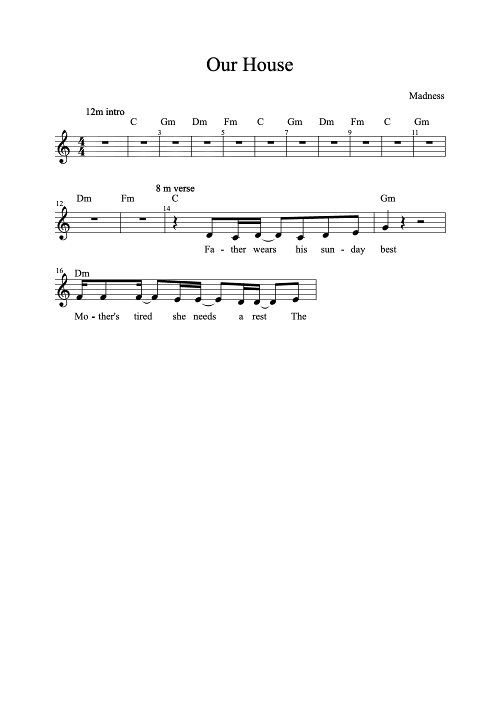 Sheet music preview for Our House