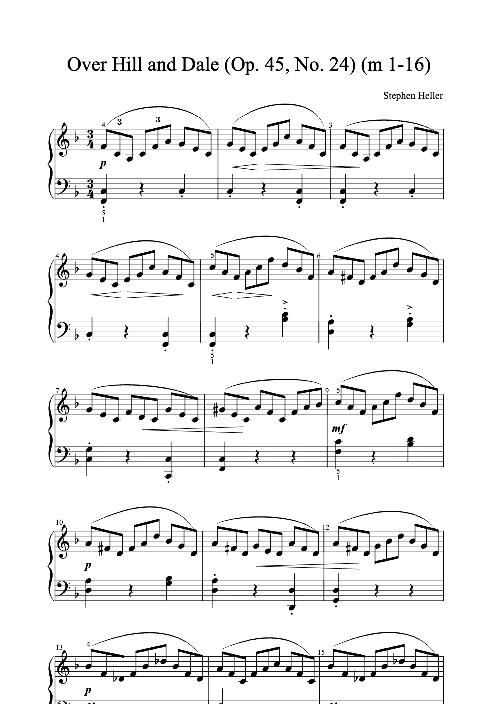 Sheet music preview for Over Hill and Dale