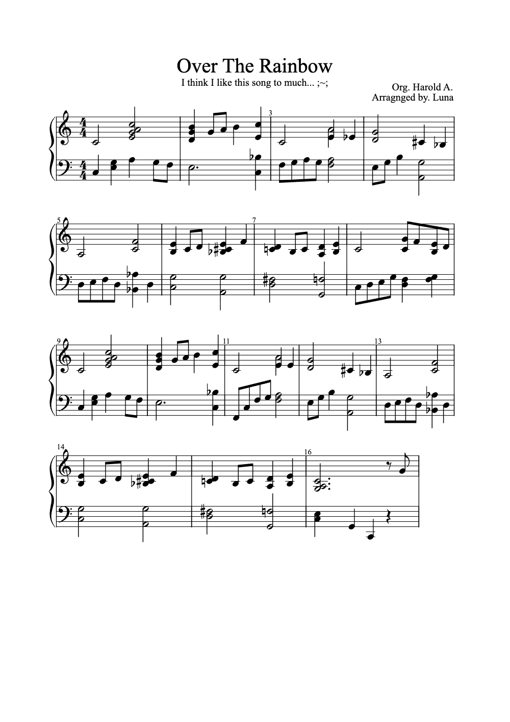 Sheet music preview for Over the Rainbow