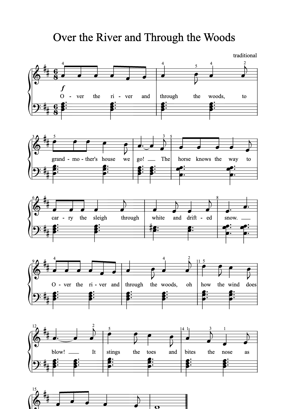 Sheet music preview for Over the River and Through the Woods