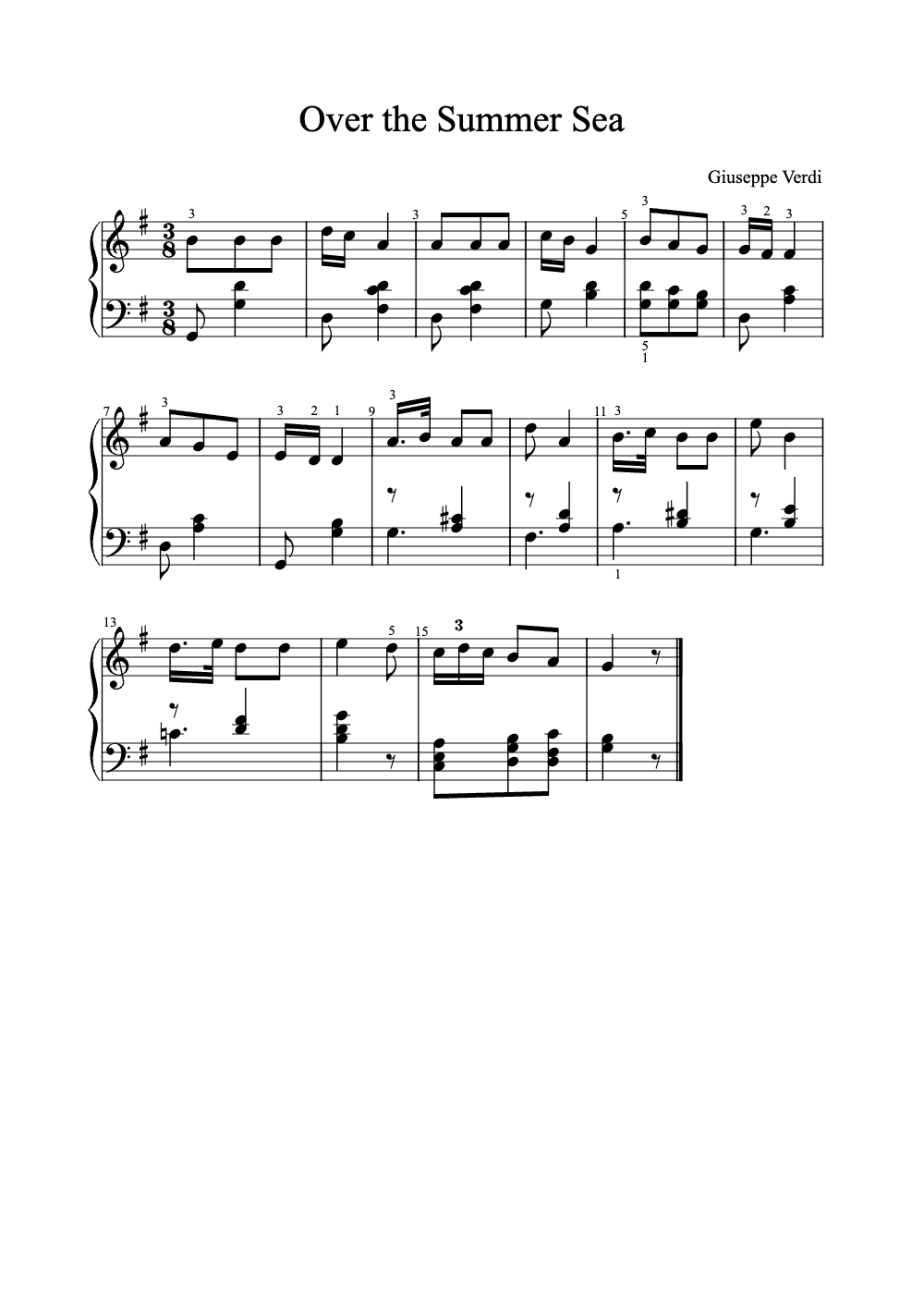 Sheet music preview for Over the Summer Sea