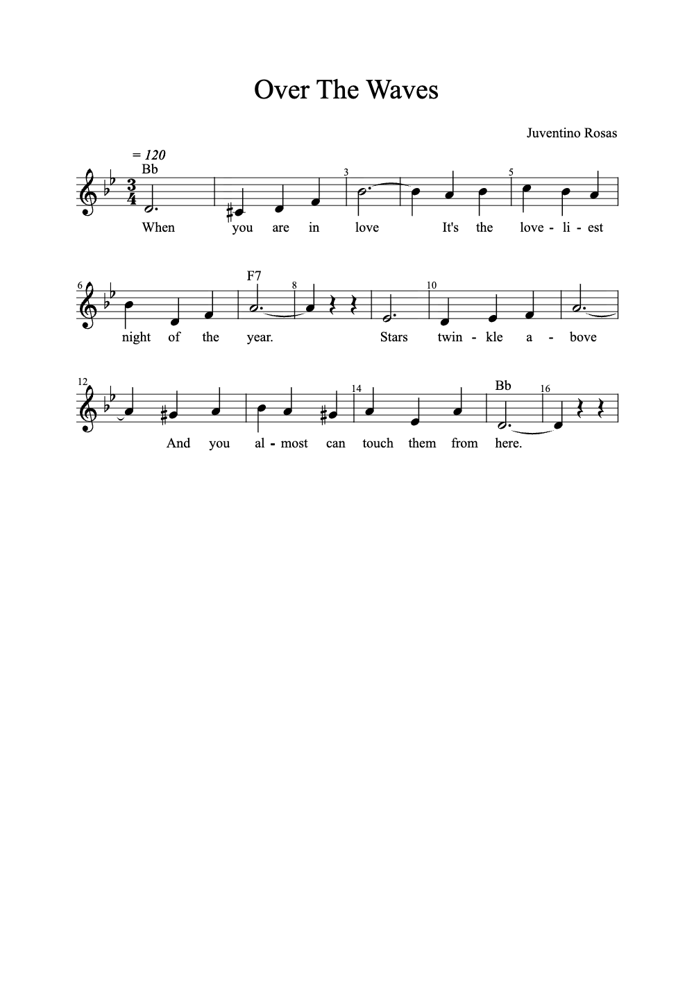 Sheet music preview for Over the Waves
