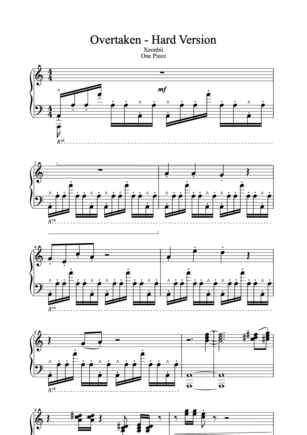 Sheet music preview for Overtaken