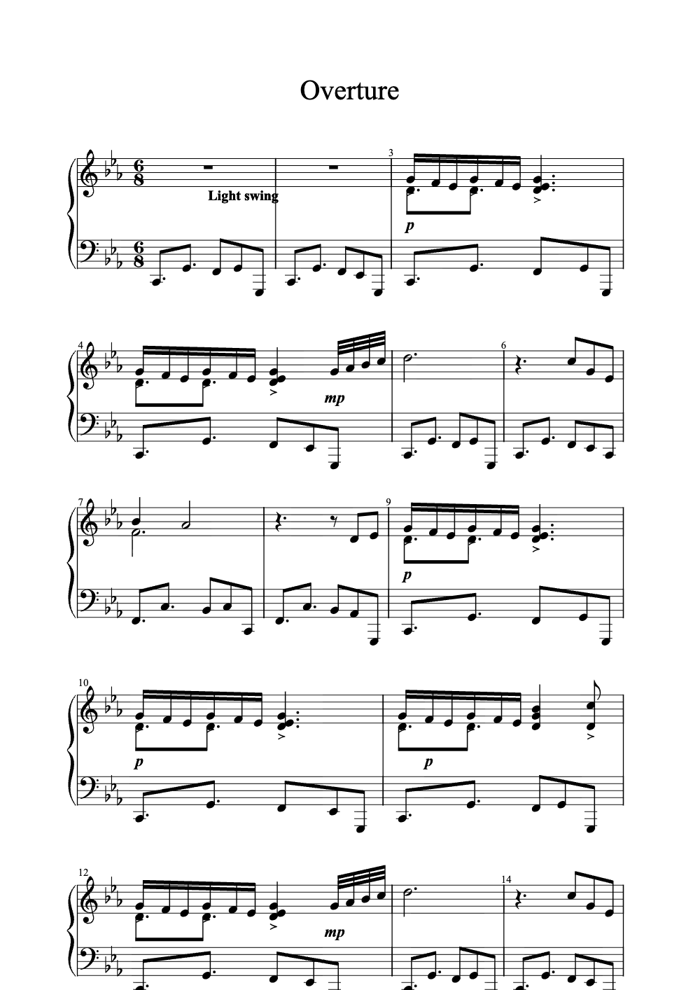 Sheet music preview for Overture