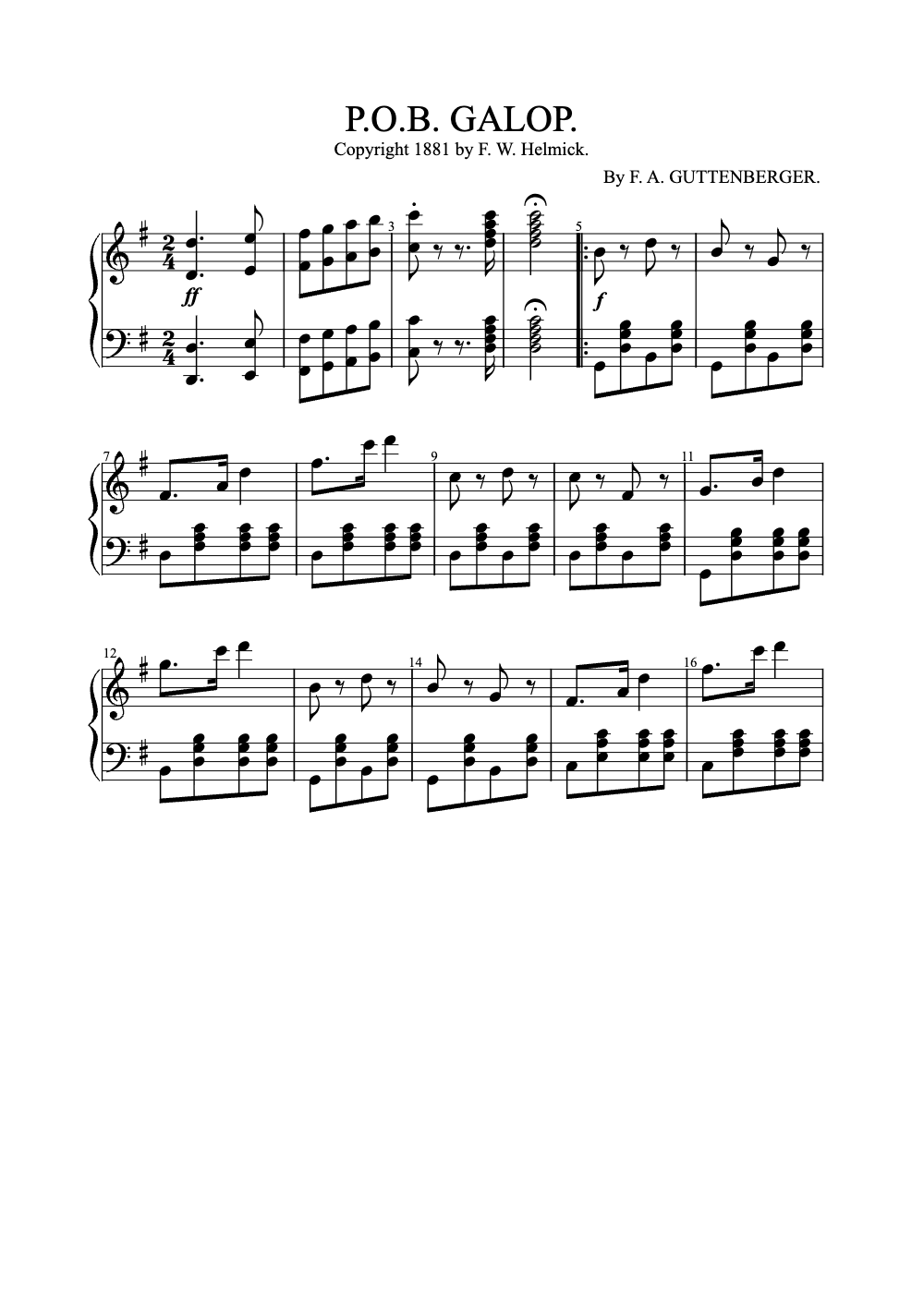 Sheet music preview for P.O.B. Galop