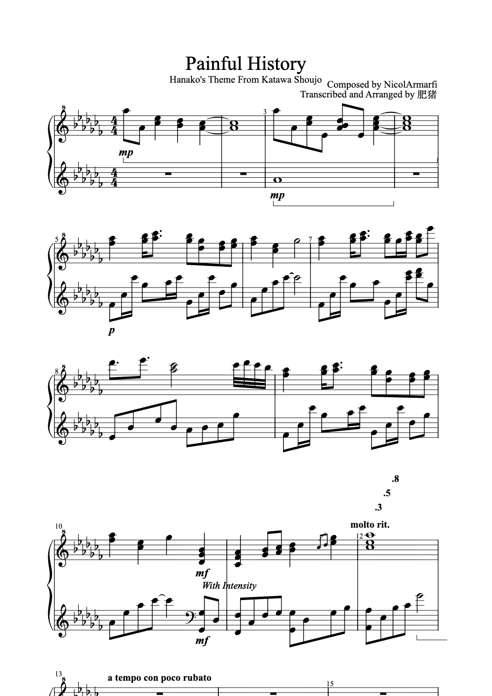 Sheet music preview for Painful History