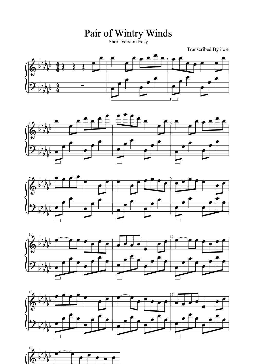 Sheet music preview for Pair of Wintry Winds