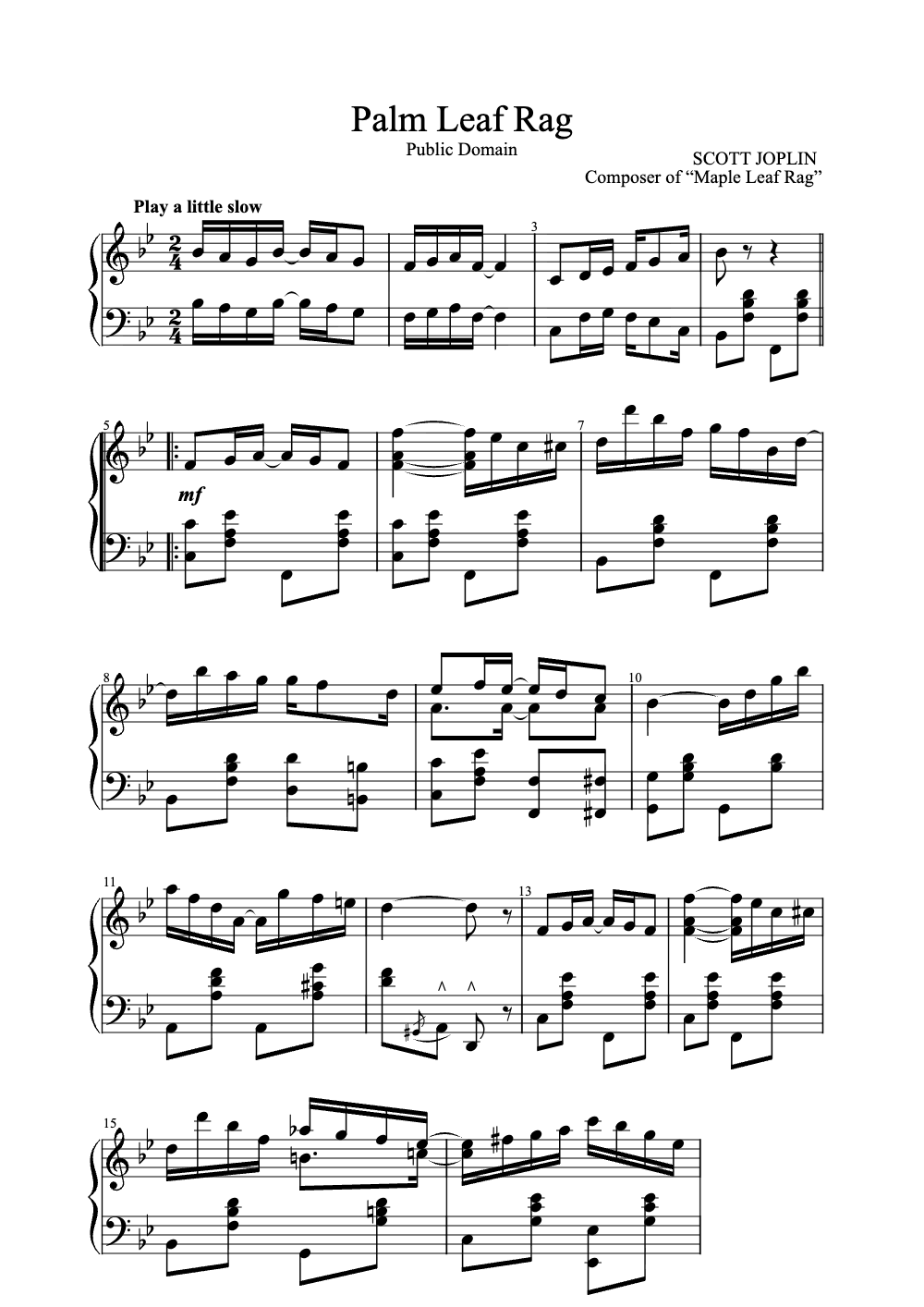 Sheet music preview for Palm Leaf Rag