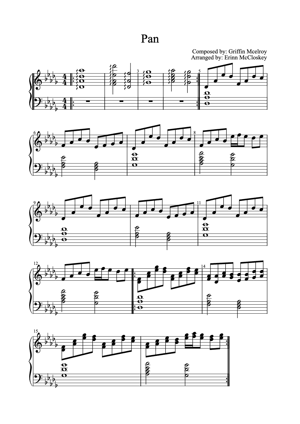 Sheet music preview for Pan