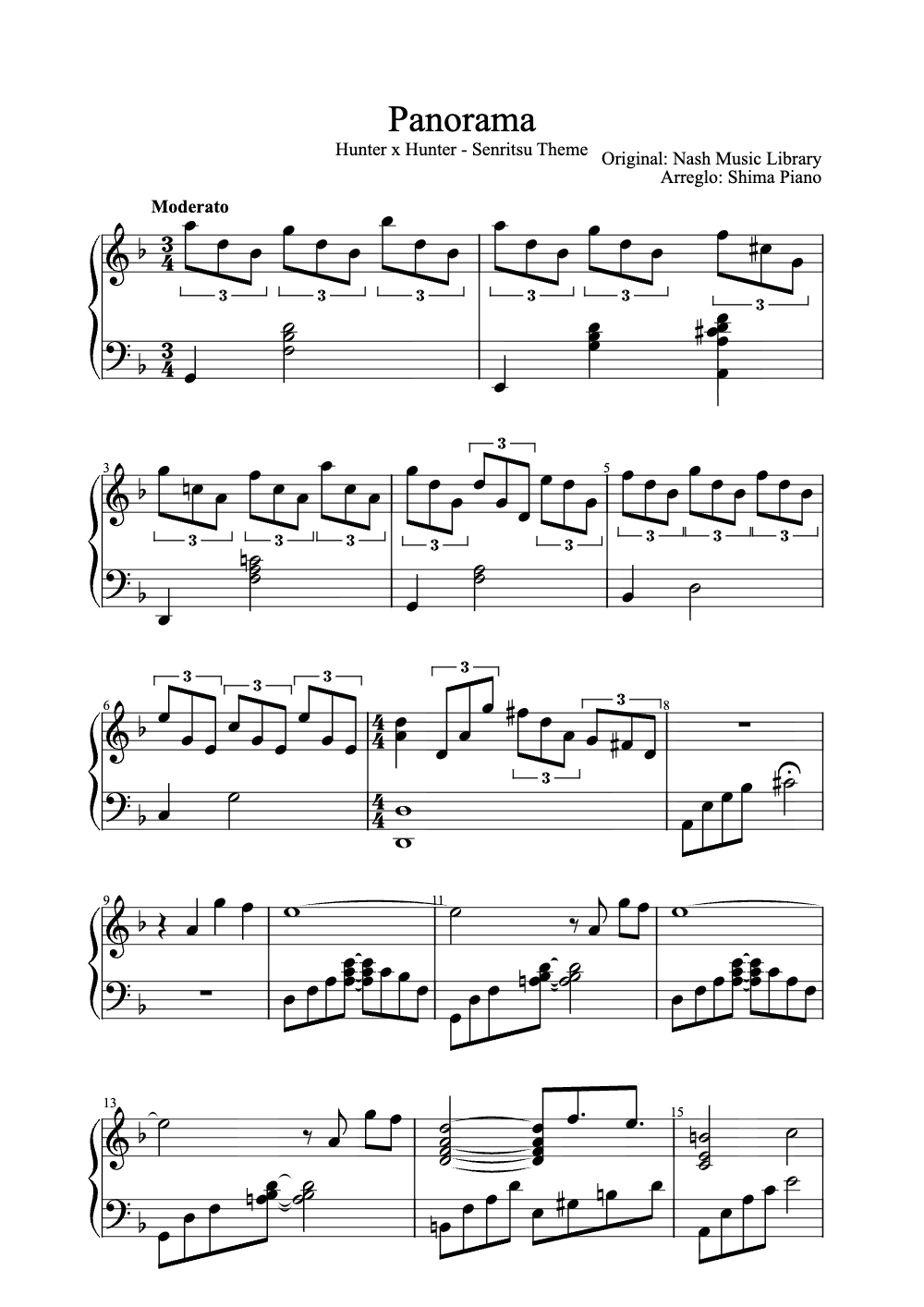 Sheet music preview for Panorama