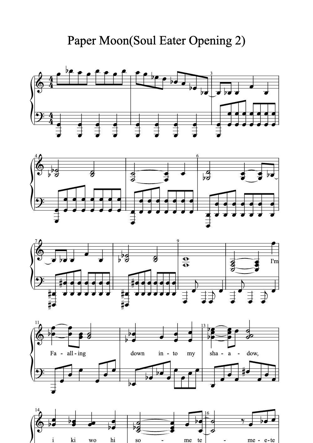 Sheet music preview for Paper Moon