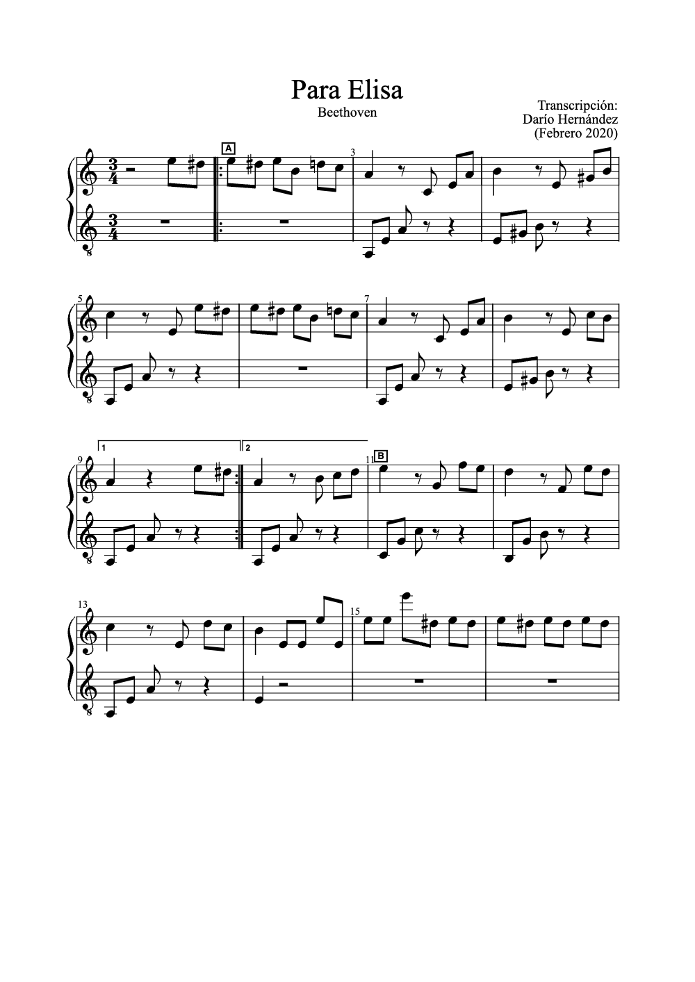 Sheet music preview for Für Elise