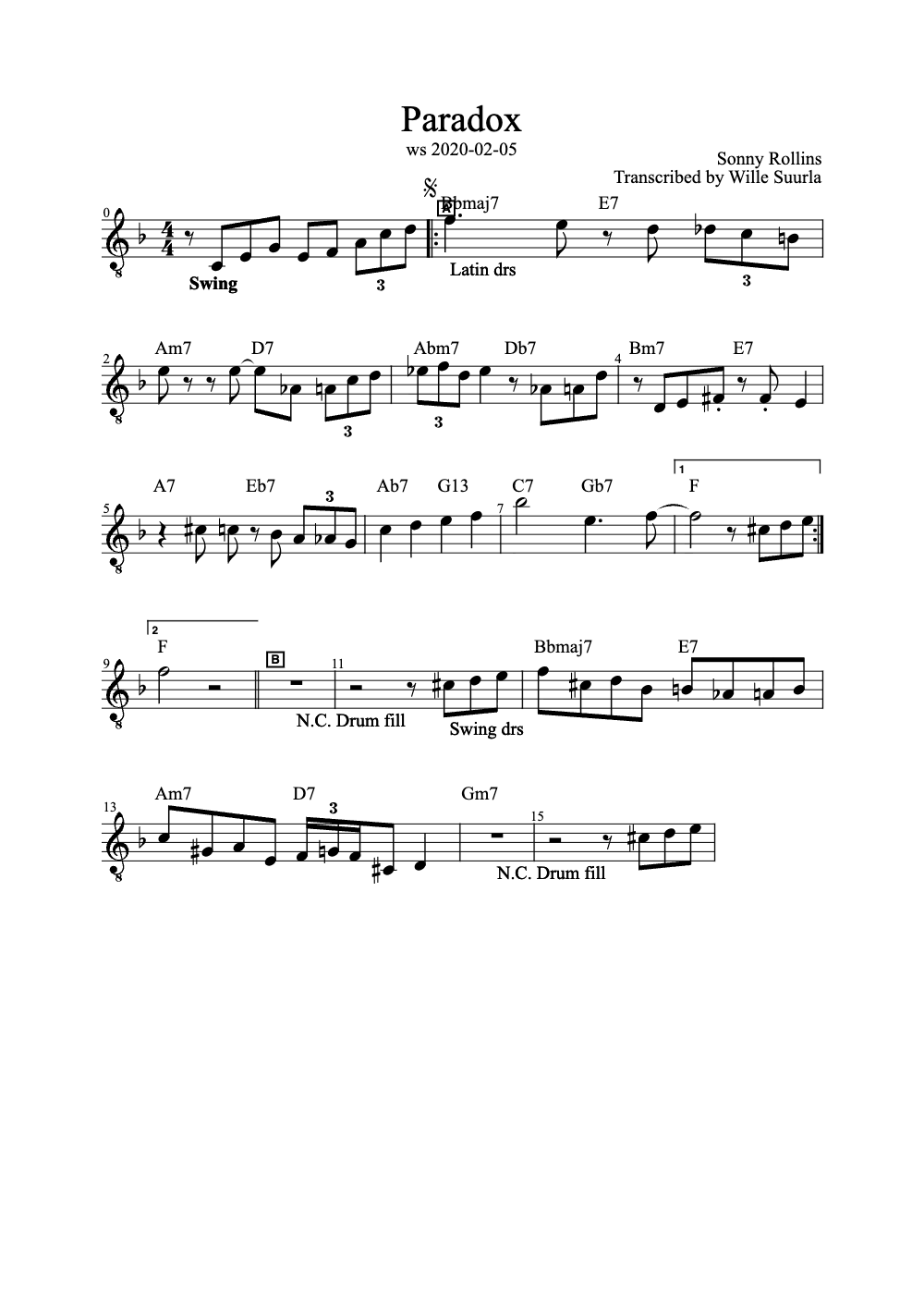 Sheet music preview for Paradox