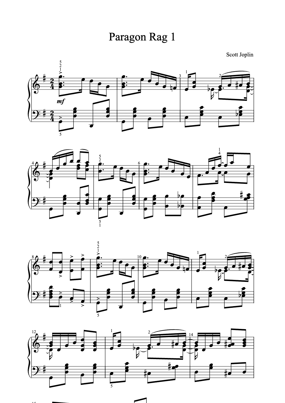 Sheet music preview for Paragon Rag