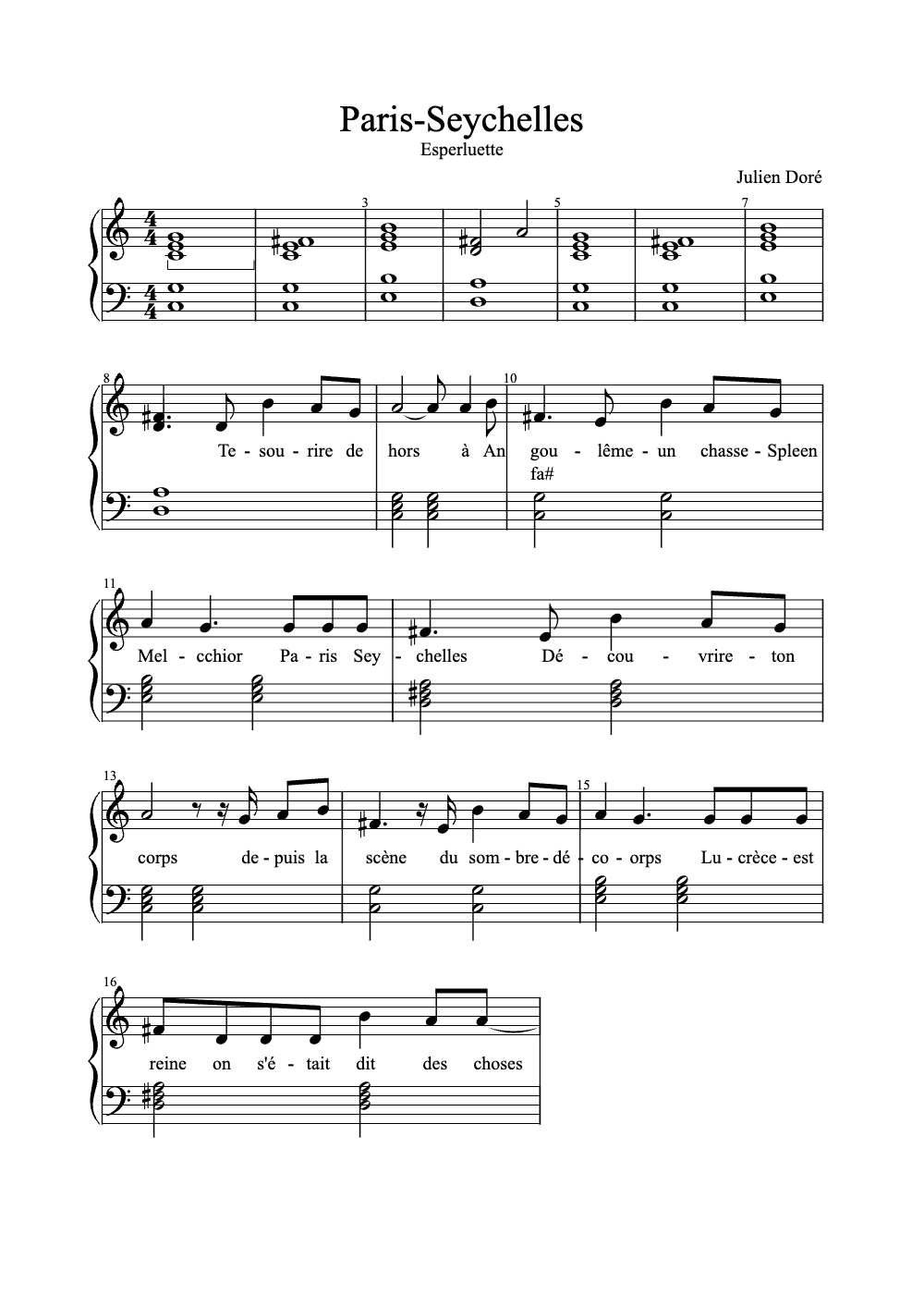 Sheet music preview for Paris-Seychelles