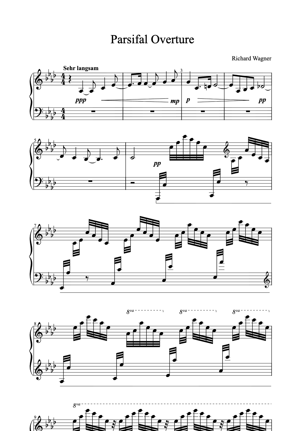 Sheet music preview for Parsifal Overture