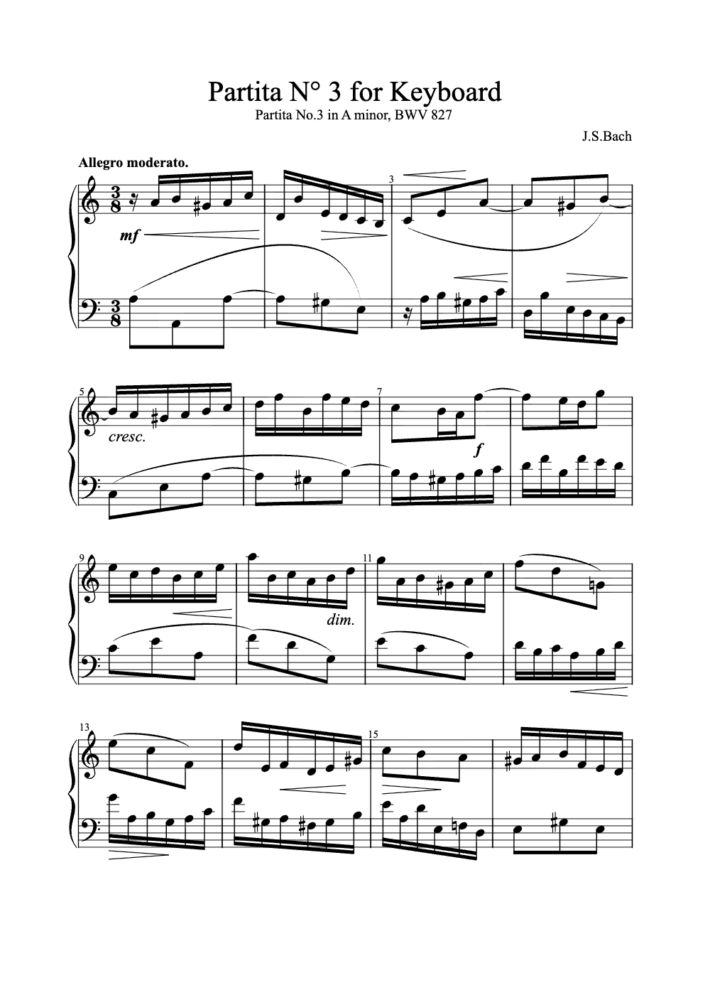Sheet music preview for Partita No. 3 for Keyboard