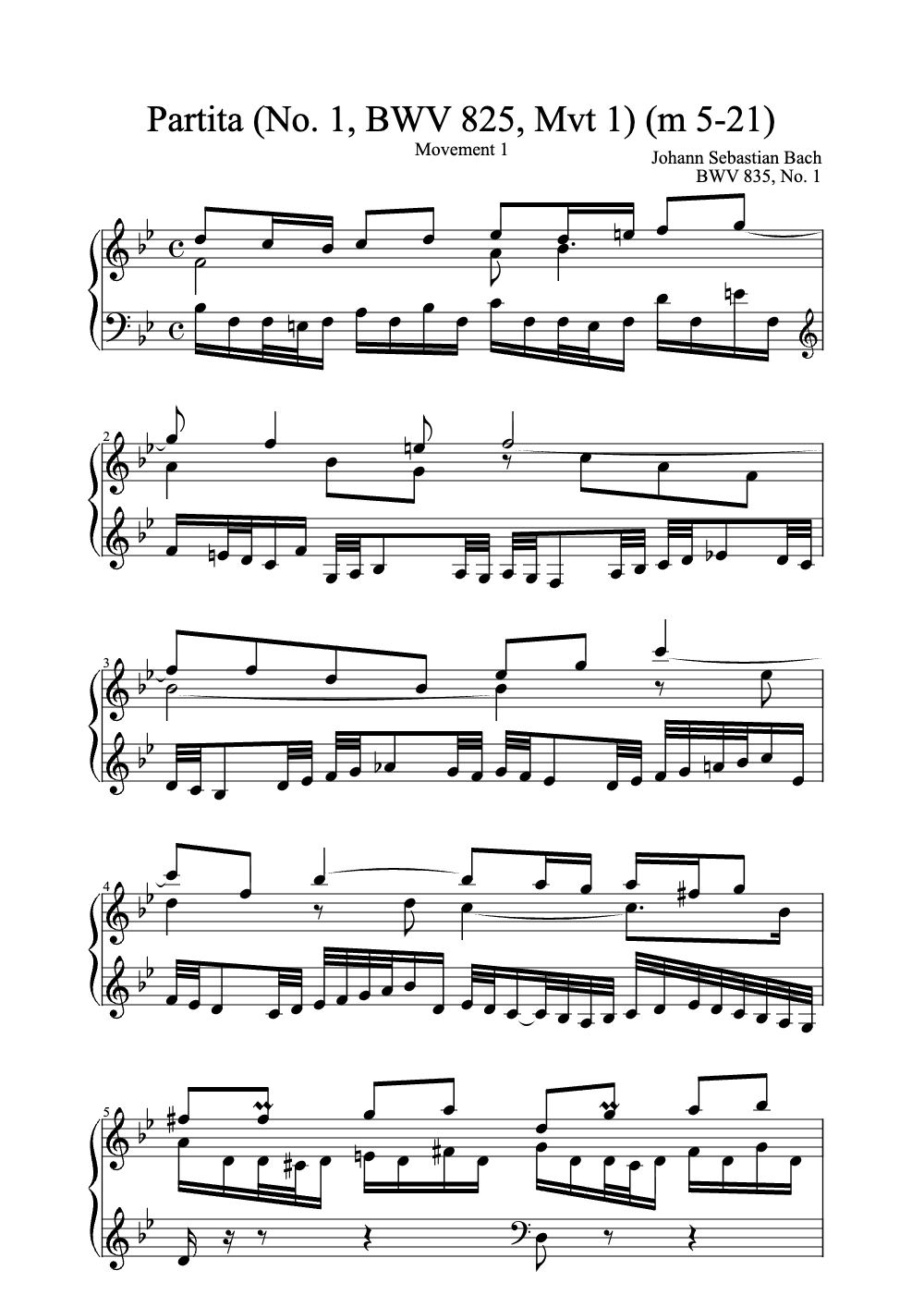 Sheet music preview for Partita No. 1 in B-flat Major, BWV 825: I. Allemande