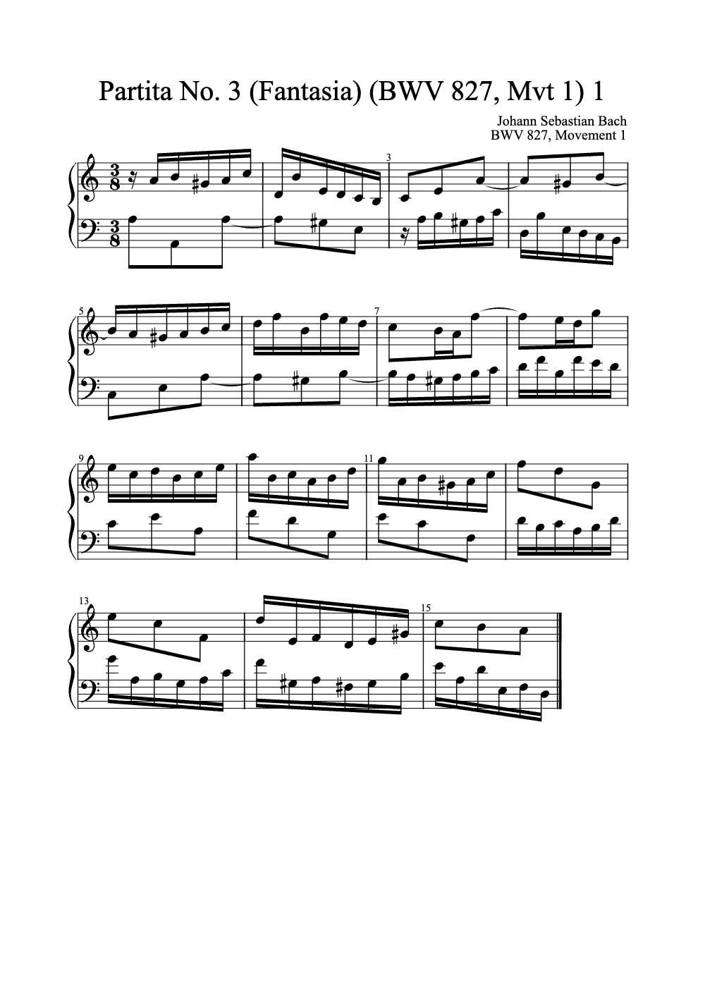 Sheet music preview for Partita No. 3 (Fantasia)
