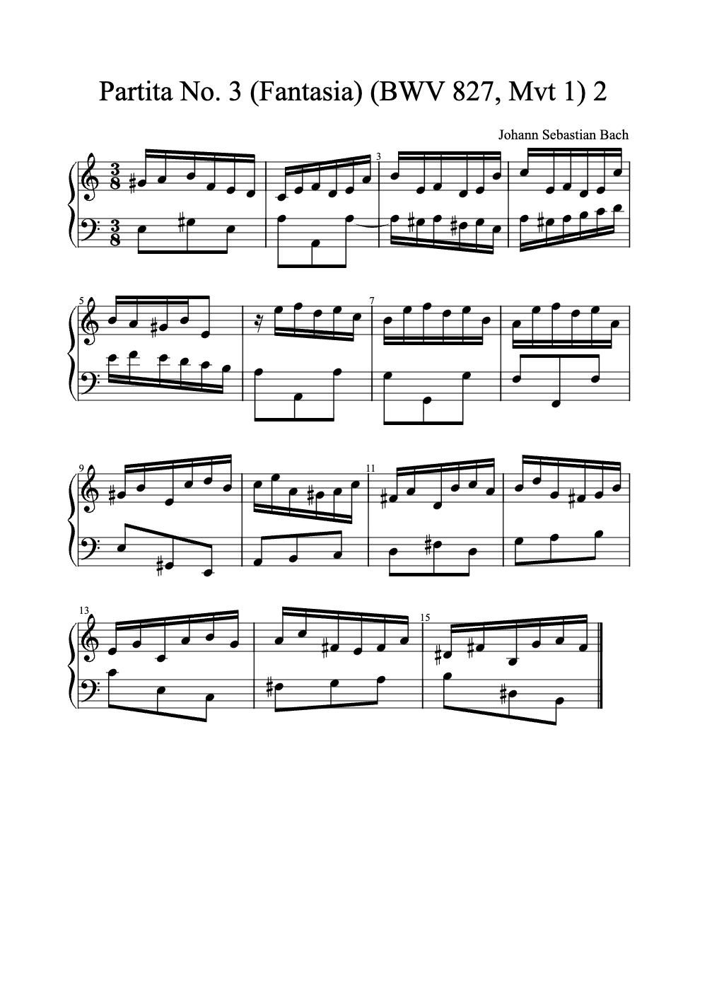Sheet music preview for Partita No. 3 (Fantasia)
