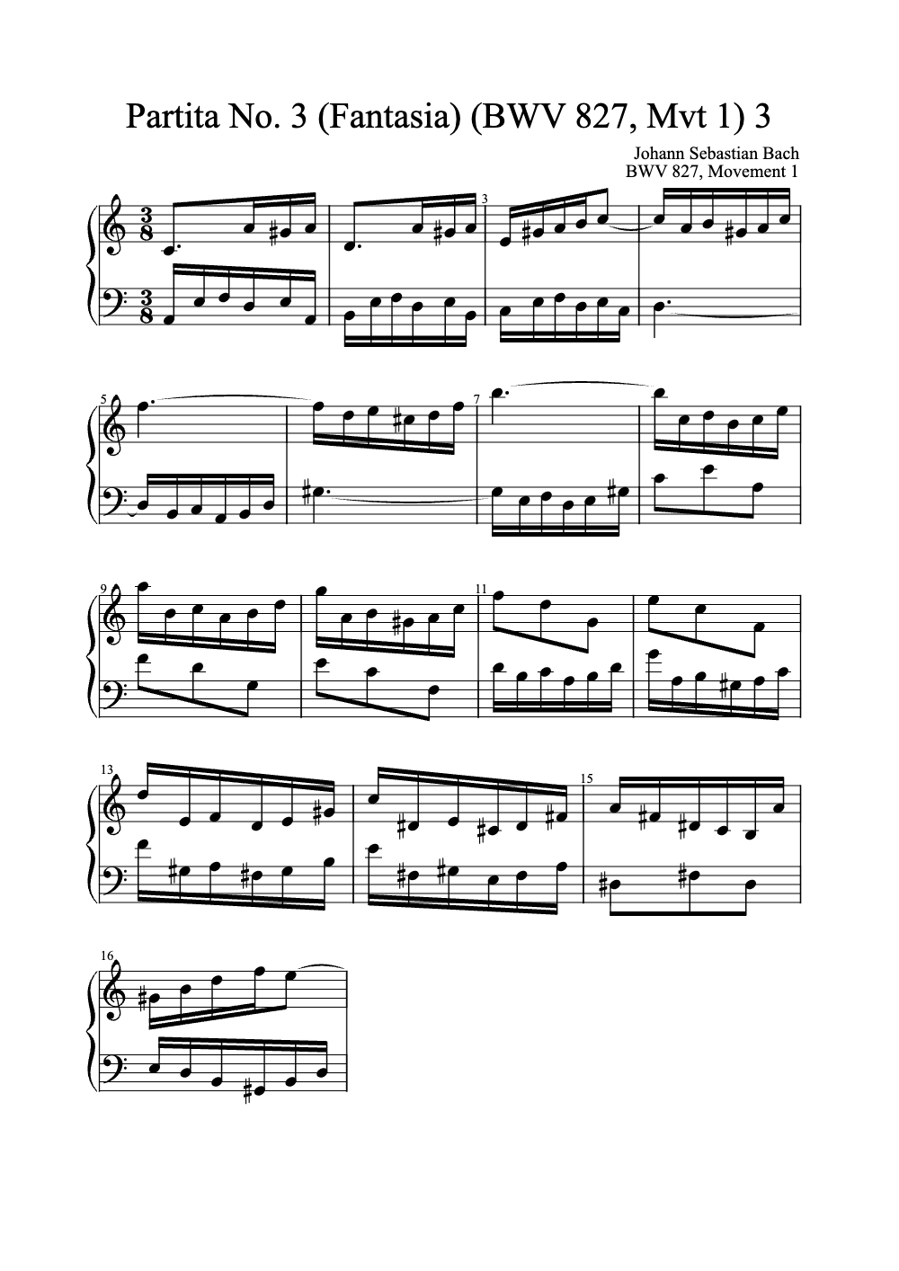 Sheet music preview for Partita No. 3 (Fantasia)