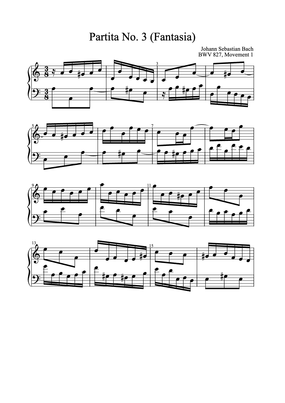 Sheet music preview for Partita No. 3 (Fantasia)