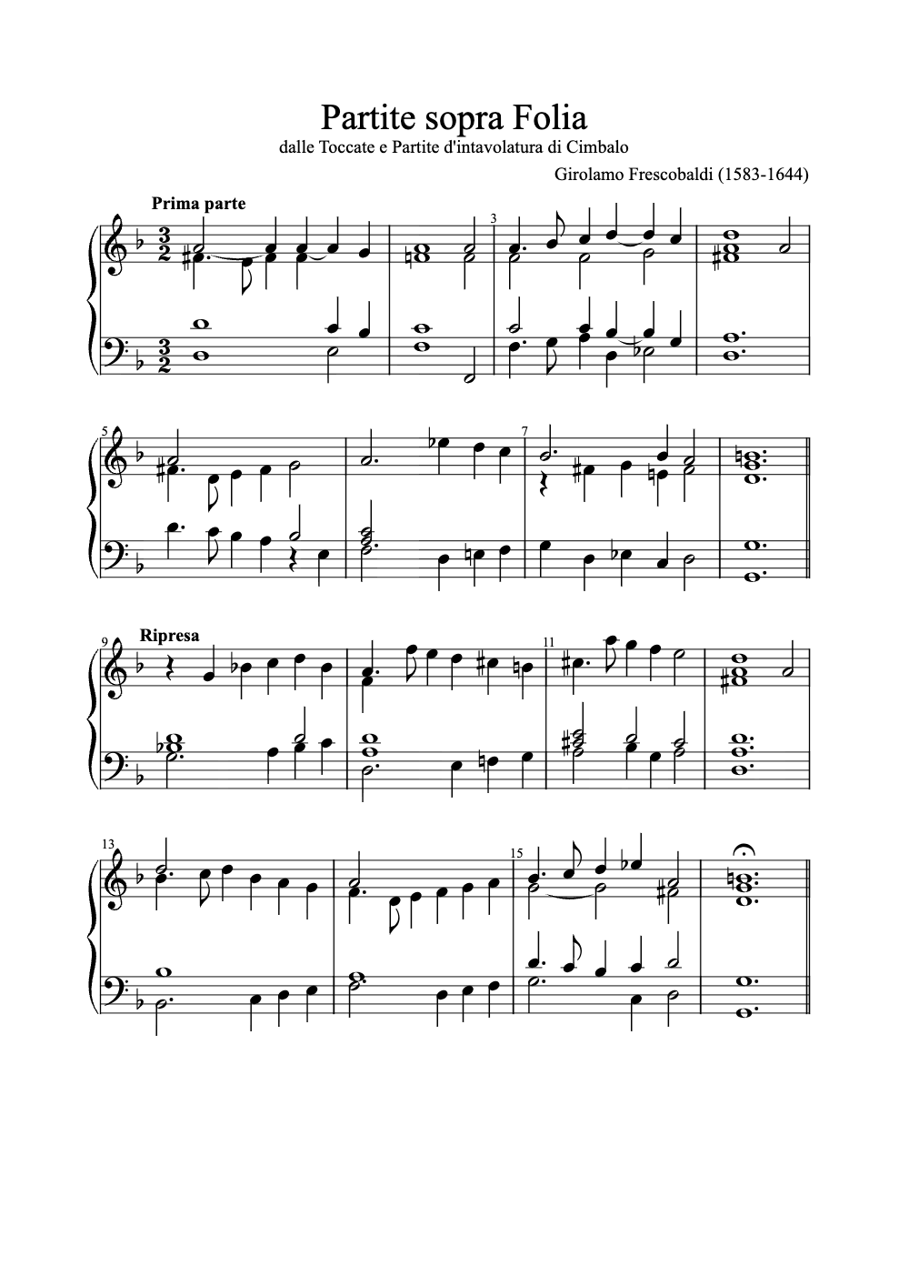 Sheet music preview for Partite Sopra Folia