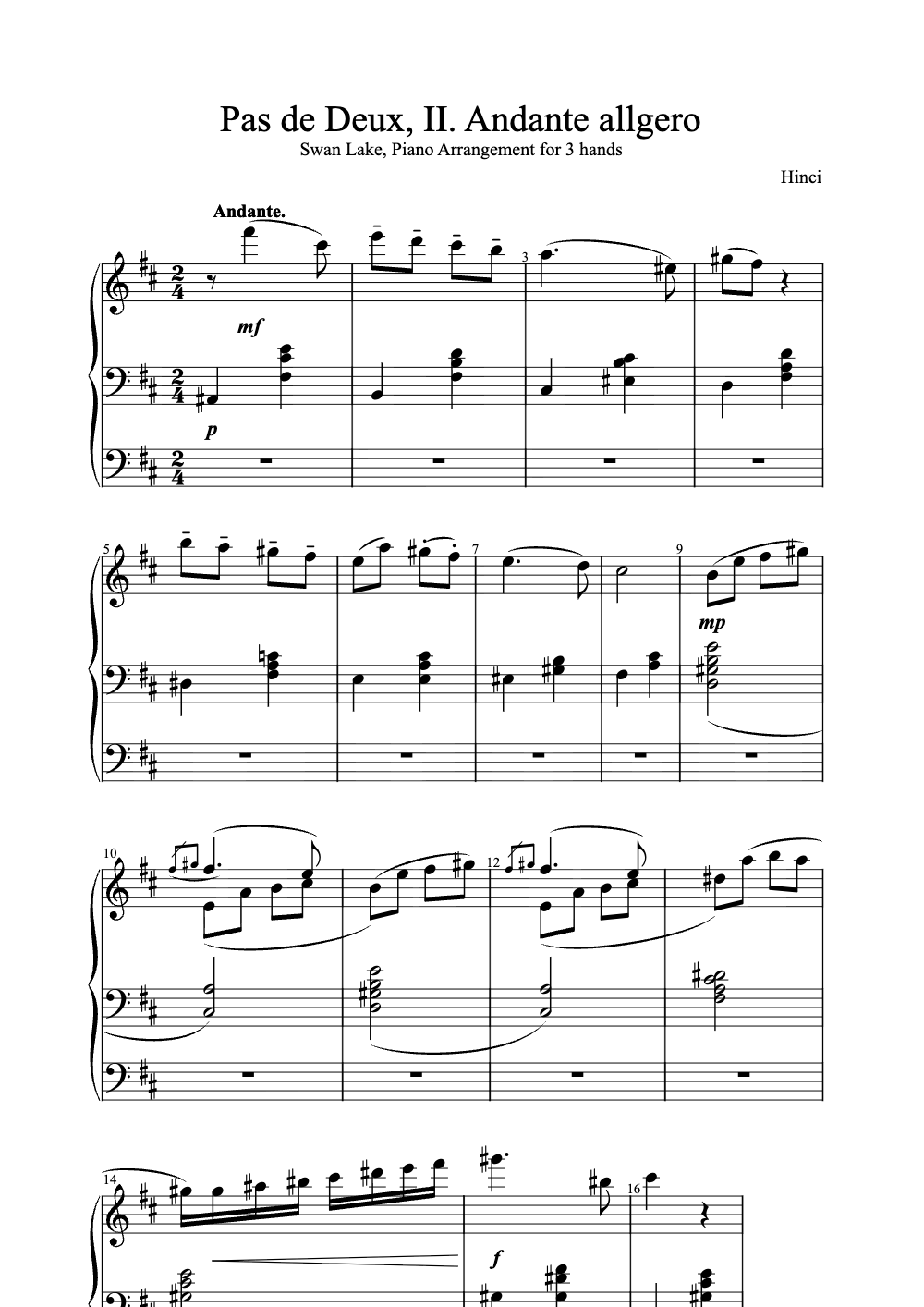 Sheet music preview for Pas de Deux, II. Andante Allegro