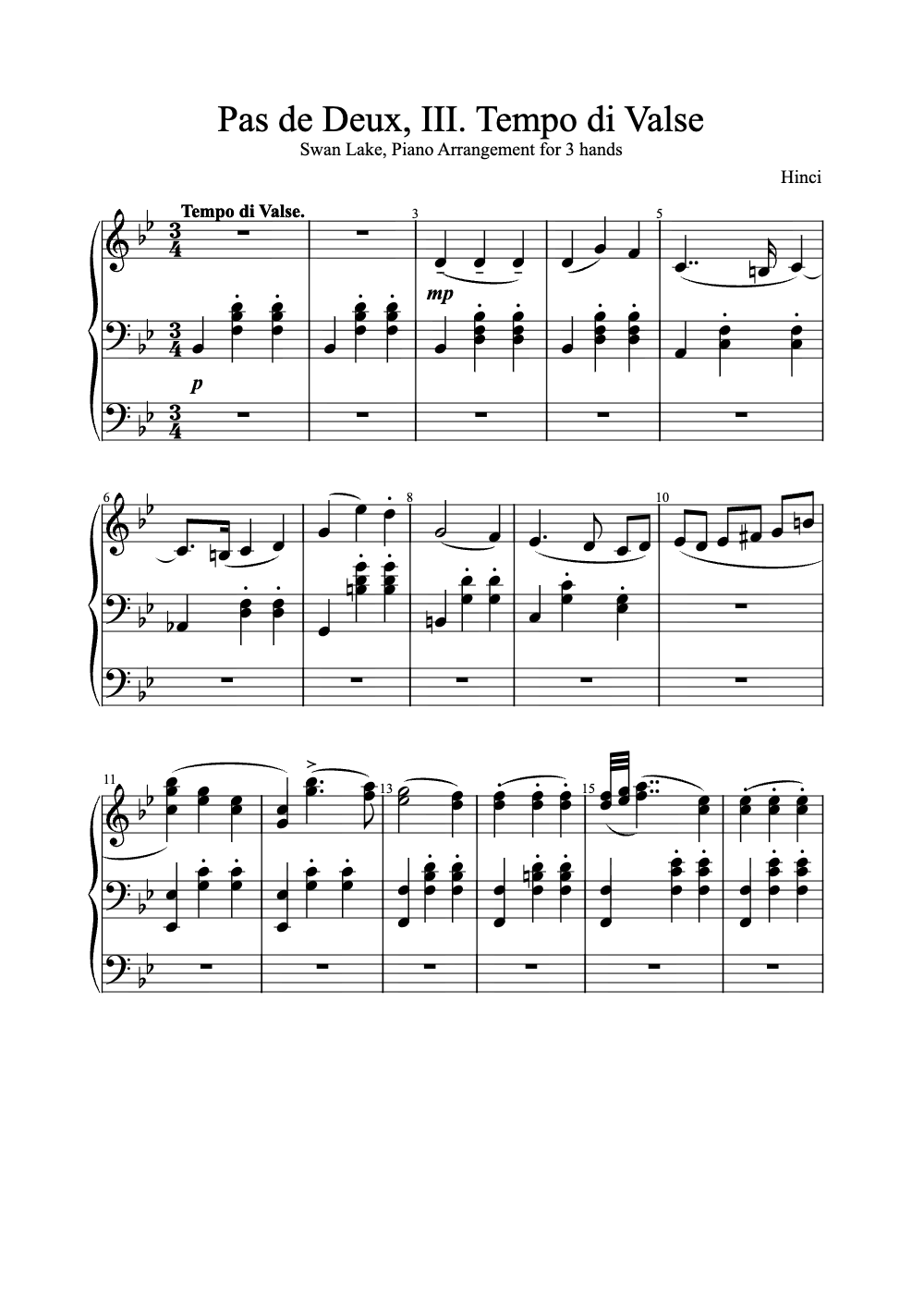 Sheet music preview for Pas de Deux, III. Tempo di Valse