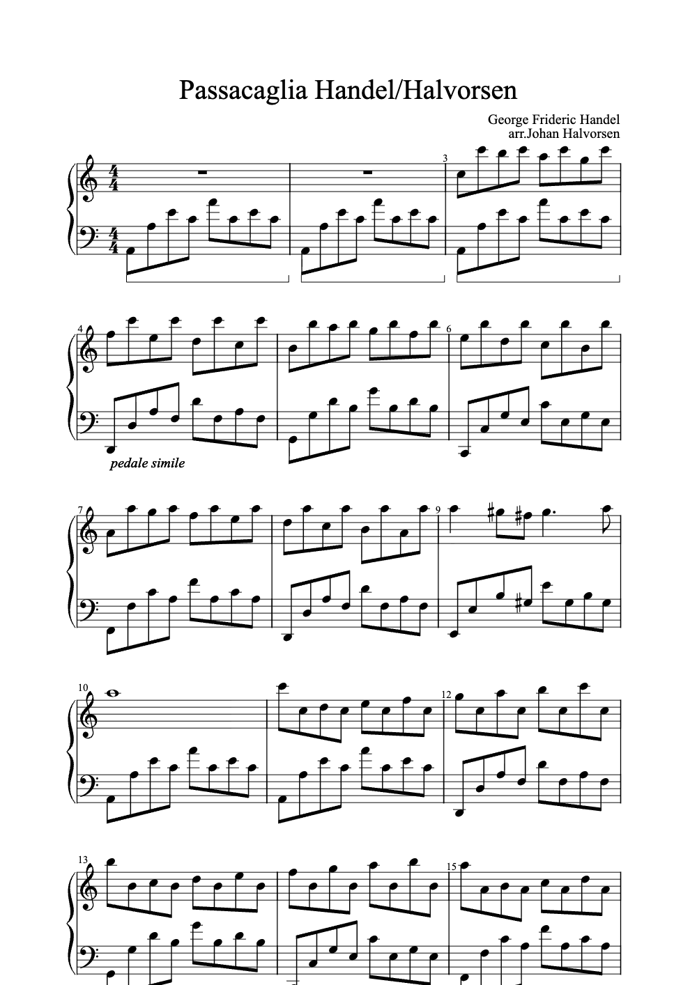 Sheet music preview for Passacaglia
