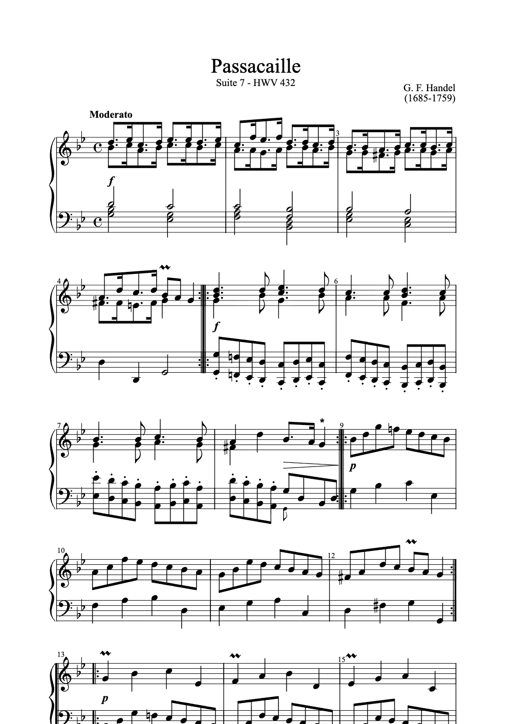 Sheet music preview for Passacaille