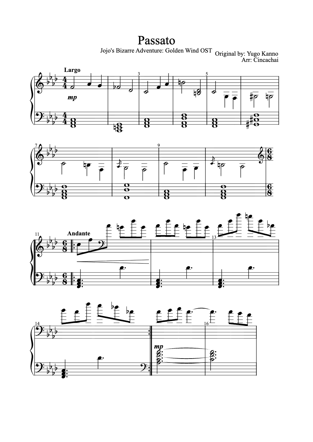 Sheet music preview for Passato