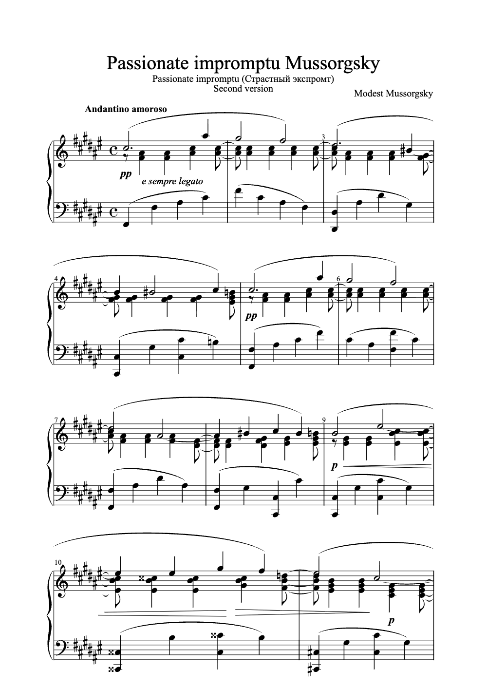 Sheet music preview for Passionate Impromptu