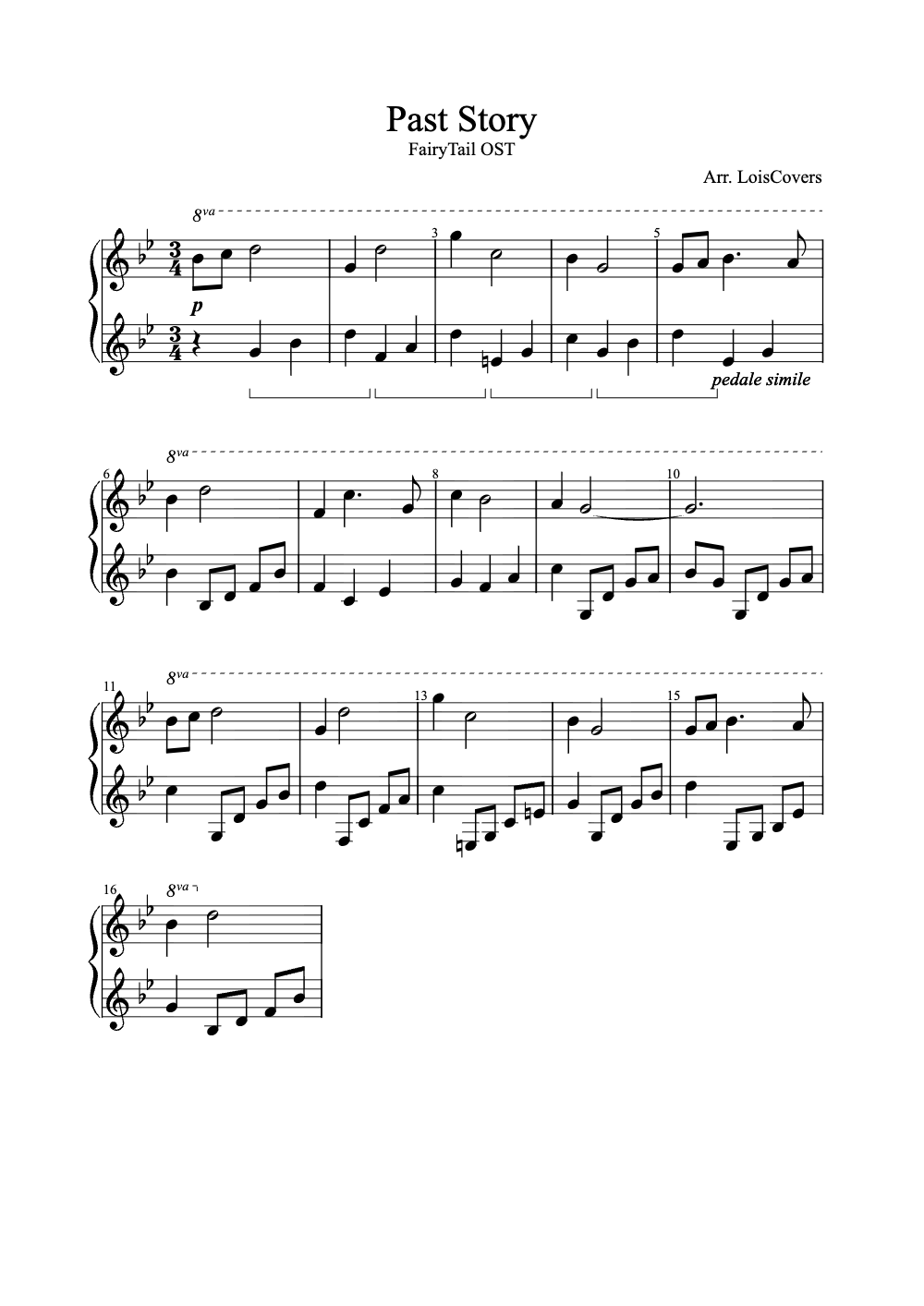 Sheet music preview for Past Story