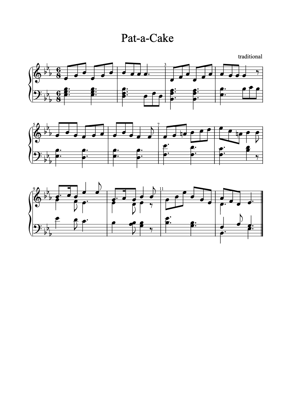 Sheet music preview for Pat-a-Cake