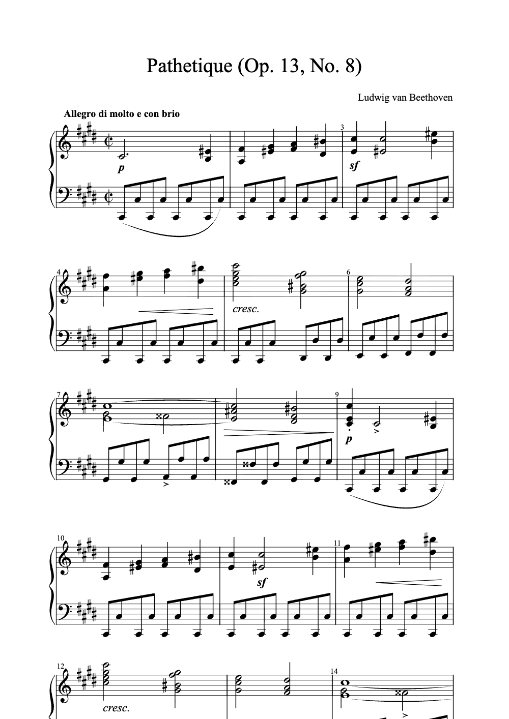 Sheet music preview for Pathétique (Sonata No. 8 in C minor, Op. 13)