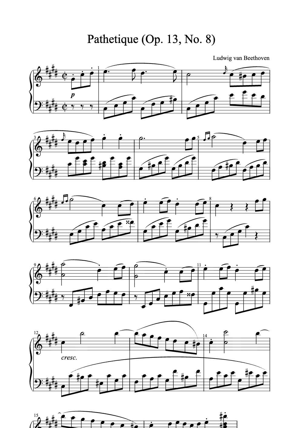 Sheet music preview for Pathétique