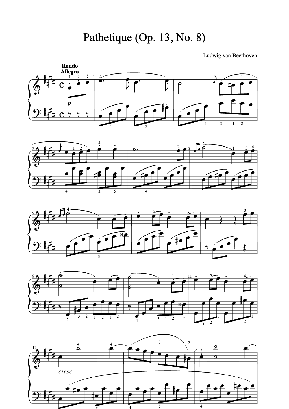 Sheet music preview for Pathetique
