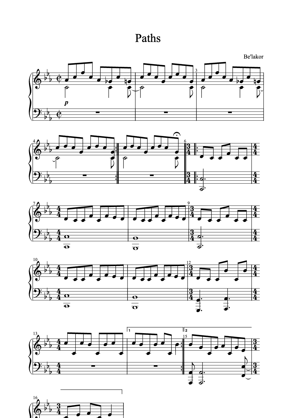 Sheet music preview for Paths